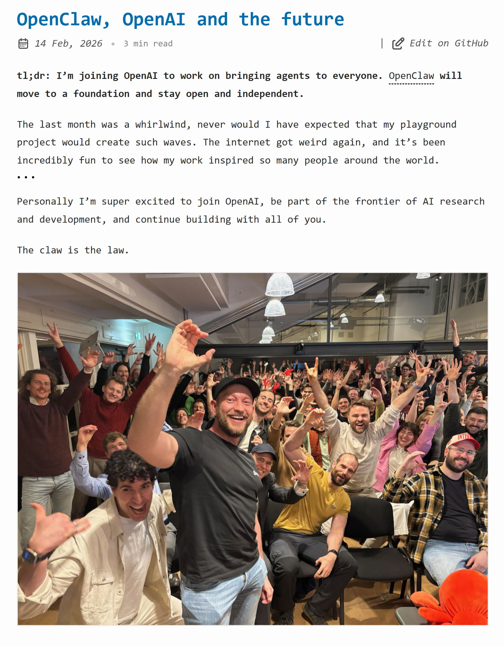 Mid February 2026: OpenClaw, OpenAI and the future